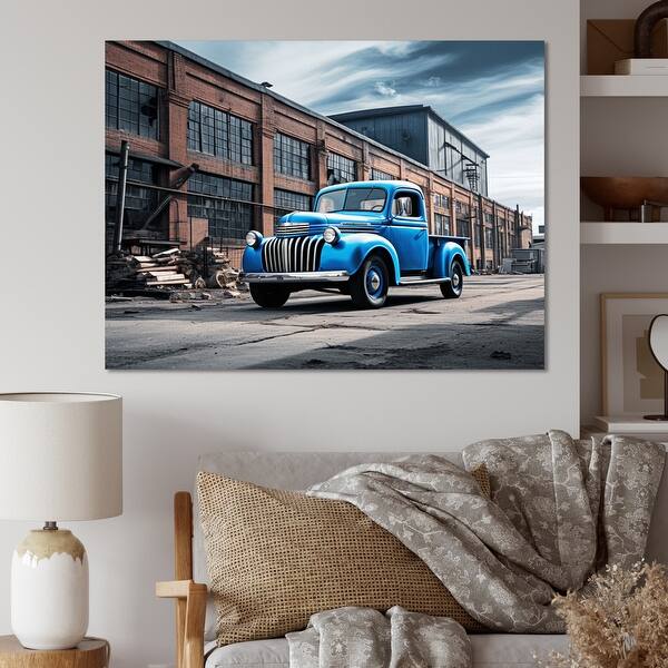 Designart "Blue Pickup Truck Industrial Drive I" Transportation Canvas